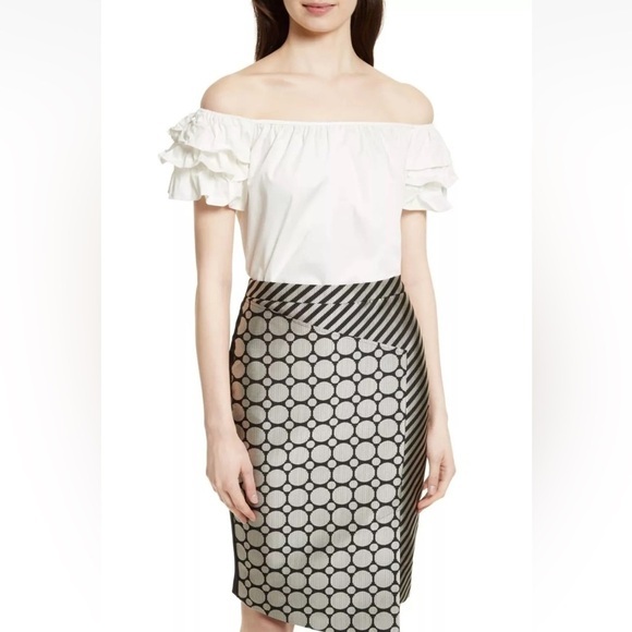TED BAKER White‎ Elleh Off-the-Shoulder Ruffle Sleeve Bardot Top Size 3 - Picture 1 of 10